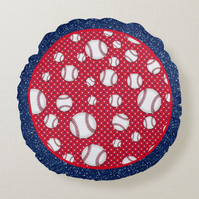 Red White and Blue Baseball   Round Cushion (Front)