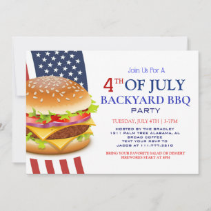 Red White and Blue BBQ Firework 4th of July Party Invitation