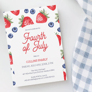Red White and Blue Berry 4th of July Summer Party Invitation