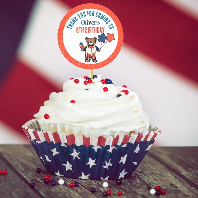Red White and Blue Birthday Thank You Favour Classic Round Sticker (DIY Craft Thank You Stickers Into Cupcake Toppers for Guests!)