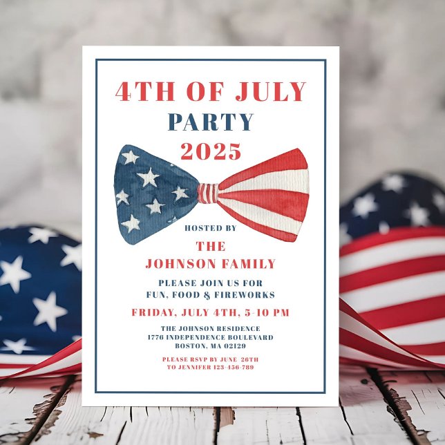 Red, White And Blue Bow 4th Of July Invitation (Red, White And Blue Bow 4th Of July Invitation)