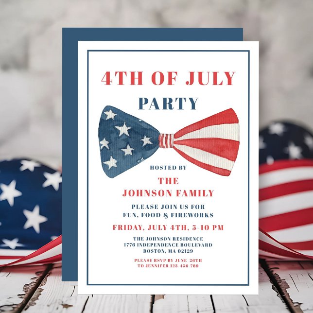 Red, White And Blue Bow 4th Of July Invitation (Red, White And Blue Bow 4th Of July Invitation)