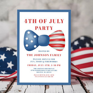 Red, White And Blue Bow 4th Of July Invitation