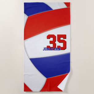 red white and blue boys volleyball personalised beach towel