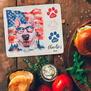 Red White and Blue Bull Terrier Dog American Flag Cutting Board