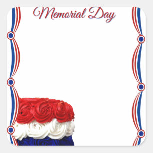 Red White and Blue Bunting Cake Memorial Day Square Sticker