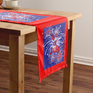 Red, White and Blue Bursting Fireworks Small Short Table Runner