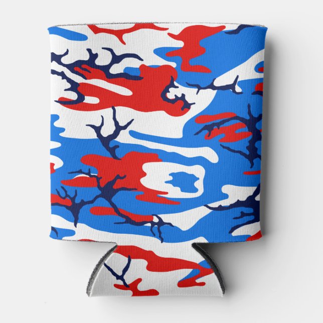 Red White and Blue Camo Can Cooler (Front)