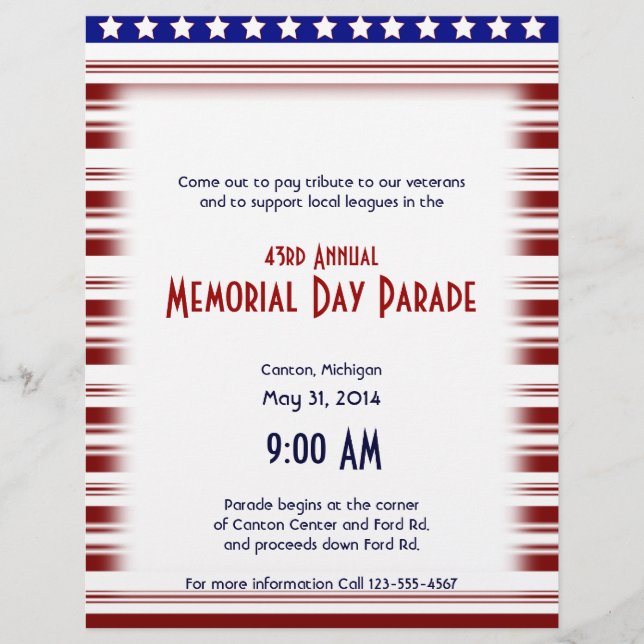 Red White and Blue Candystripe Memorial Day Flyer (Front)