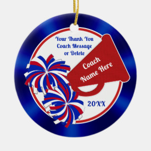 Red White and Blue, Cheer Coach Gifts, Cheer Coach Ceramic Tree Decoration