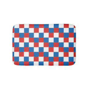 Red white and blue chequered pattern bath mat