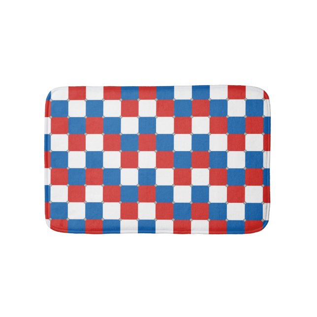 Red white and blue chequered pattern bath mat (Front)
