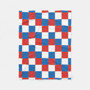 Red white and blue chequered pattern fleece blanket