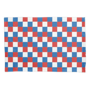 Red white and blue chequered pattern pillowcase