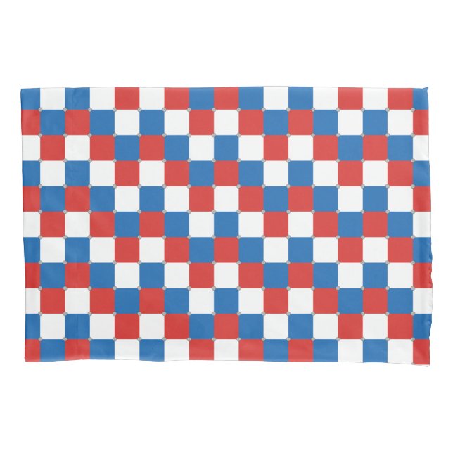 Red white and blue chequered pattern pillowcase (Front)