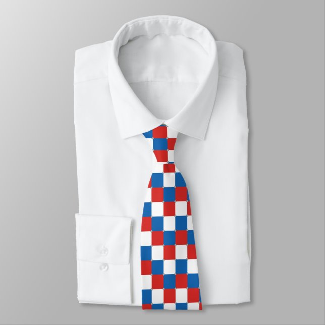 Red white and blue chequered seamless pattern tie (Tied)