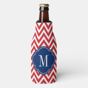 Red White and Blue Chevron Monogram Bottle Cooler