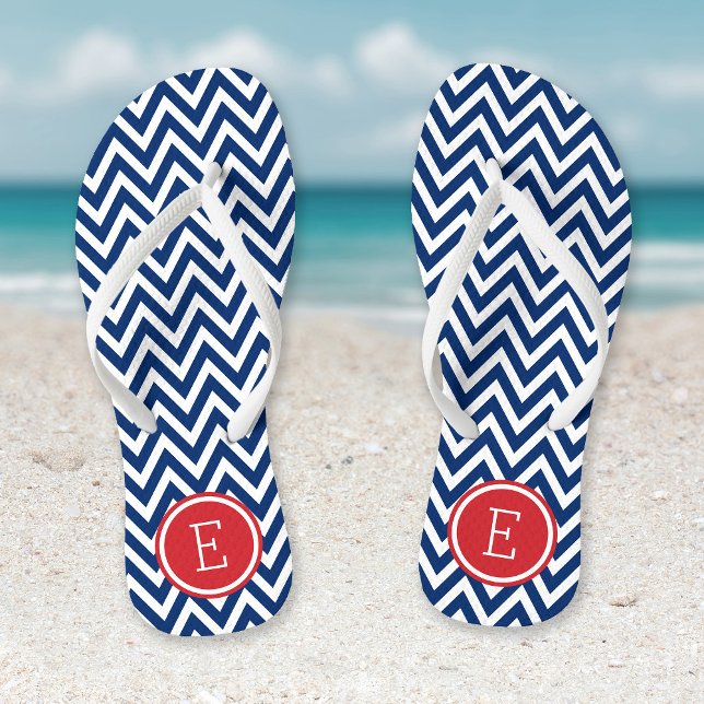 Red White and Blue Chevron Monogram Flip Flops (Creator Uploaded)