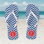 Red White and Blue Chevron Monogram Flip Flops<br><div class="desc">Custom printed flip flop sandals with a stylish modern chevron pattern and your custom monogram or other text in a circle frame. Click Customise It to change text fonts and colours or add your own images to create a unique one of a kind design!</div>