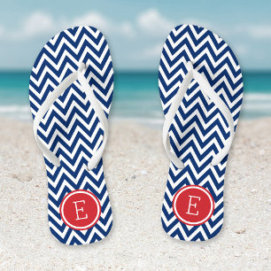 Red White and Blue Chevron Monogram Flip Flops