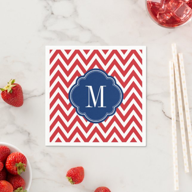 Red White and Blue Chevron Monogram Napkin (Insitu)