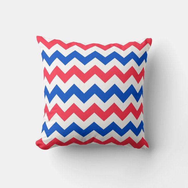 Red White and Blue Chevron Zig Zag Pillow (Front)