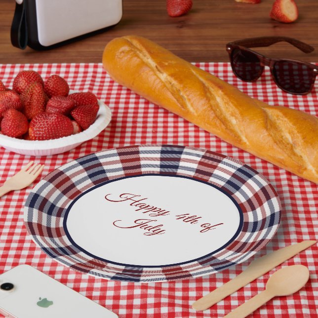 Red white and blue circle plaid custom paper plate (Picnic)