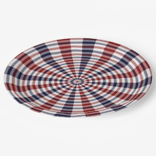Red white and blue circle plaid paper plate