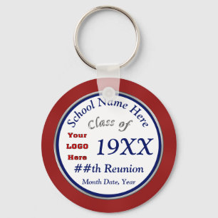 Red White and Blue Class Reunion Gifts Personalise Key Ring
