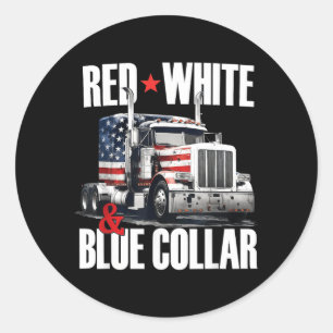 Red White And Blue Collar Patriotic Trucker Usa Classic Round Sticker