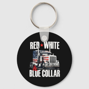 Red White And Blue Collar Patriotic Trucker Usa Key Ring