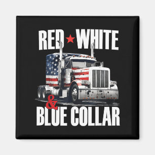 Red White And Blue Collar Patriotic Trucker Usa Magnet