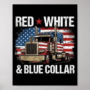Red white and blue collar patriotic usa flag poster