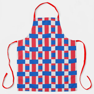 Red White And Blue Colour Blocked Print  Apron