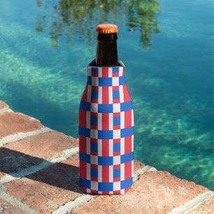 Red White And Blue Colour Blocked Print  Bottle Cooler