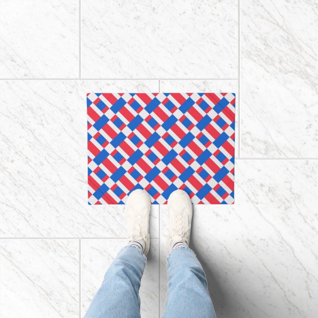 Red White And Blue Colour Blocked Print  Doormat (Indoor)