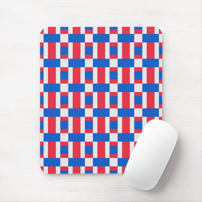 Red White And Blue Colour Blocked Print  Mouse Mat (With Mouse)