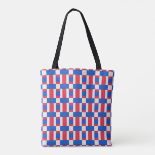 Red White And Blue Colour Blocked Print Tote Bag