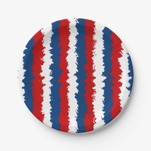 Red, White and Blue Cool Stripes Paper Plate (Front)