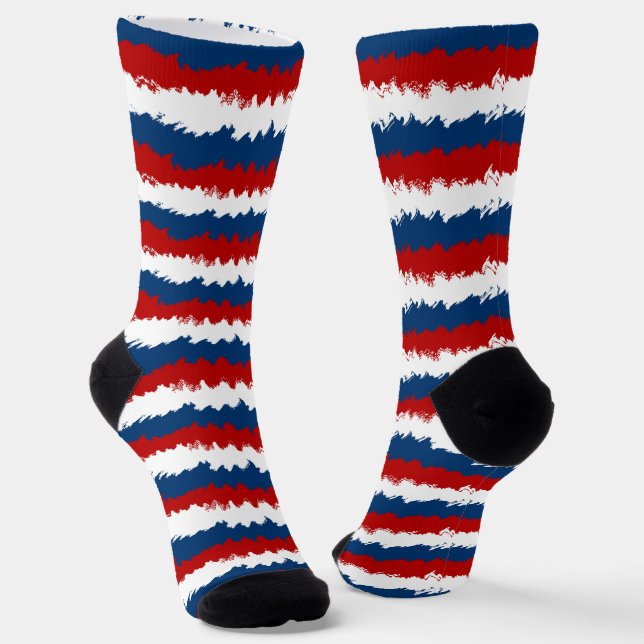 Red, White and Blue Cool Stripes Socks (Angled)