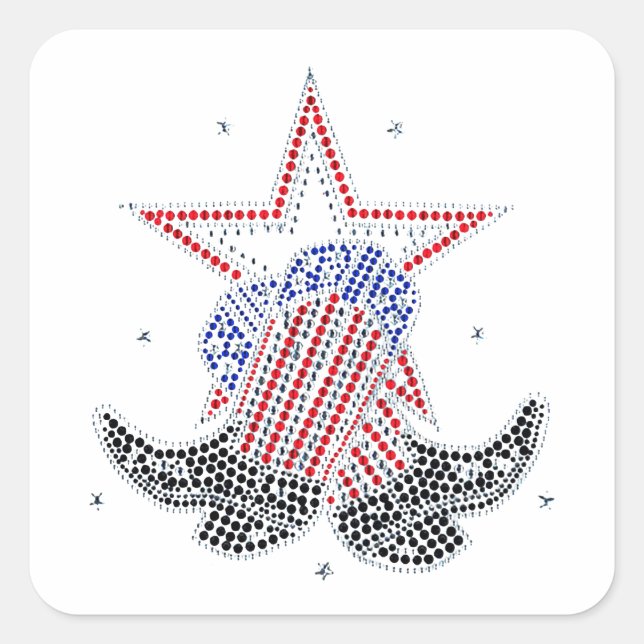 Red White and Blue Cowboy boots Square Sticker (Front)