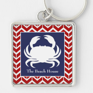 Red White and Blue Crab Personalize Nautical Boat Key Ring