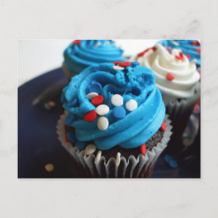 Red, white and blue cupcakes postcard