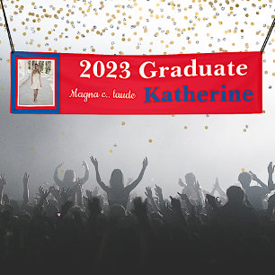 Red White and Blue Custom Photo Graduation Banner