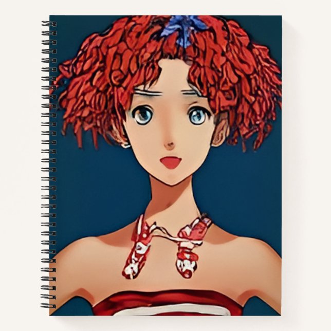 Red, White and Blue Cute Girl Spiral Notebook (Front)