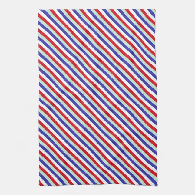 Red, White, and Blue Diagonal Stripes Tea Towel (Vertical)