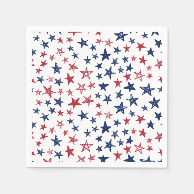 Red, White and Blue Doodle Stars Napkin (Front)