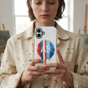 Red, White and Blue Dripping Paint Monogram iPhone 16 Plus Case