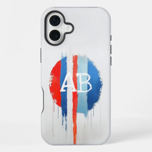 Red, White and Blue Dripping Paint Monogram iPhone 16 Plus Case