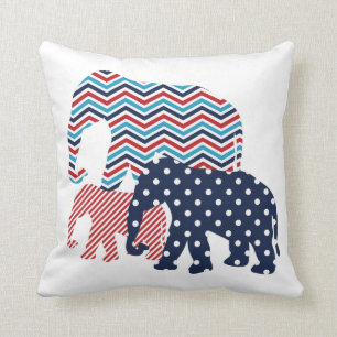 Red, White, and Blue Elephants Throw Pillow